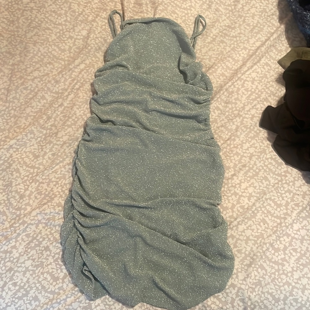 Sea green sparkly dress with cut out back